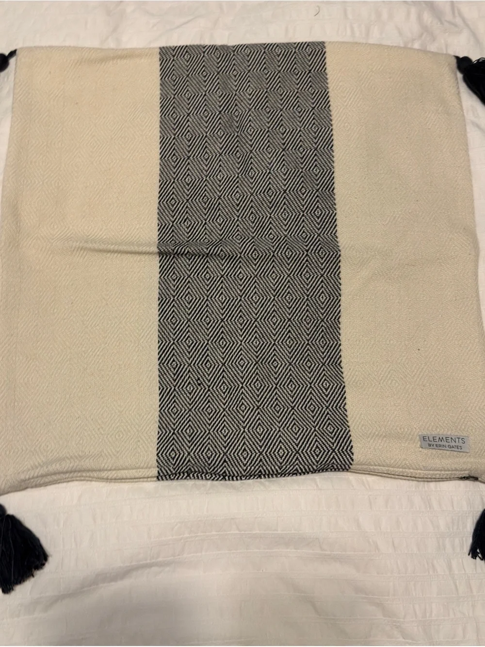 Elements by Erin Gates Neutral & Navy Diamond Throw Pillow Cover Tassels 22 x 22
